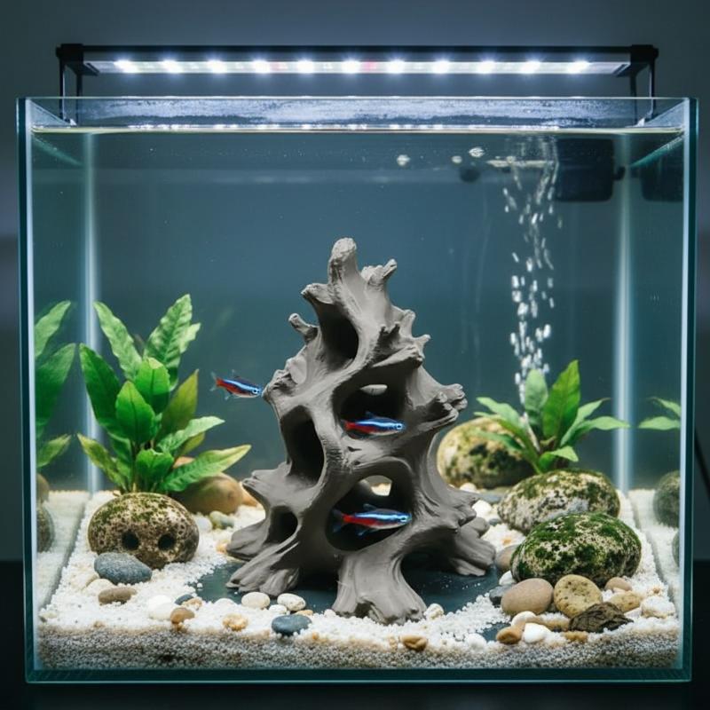 Aquarium Driftwood - كهف أسماك خشبي متعدد الثقوب مخفي،